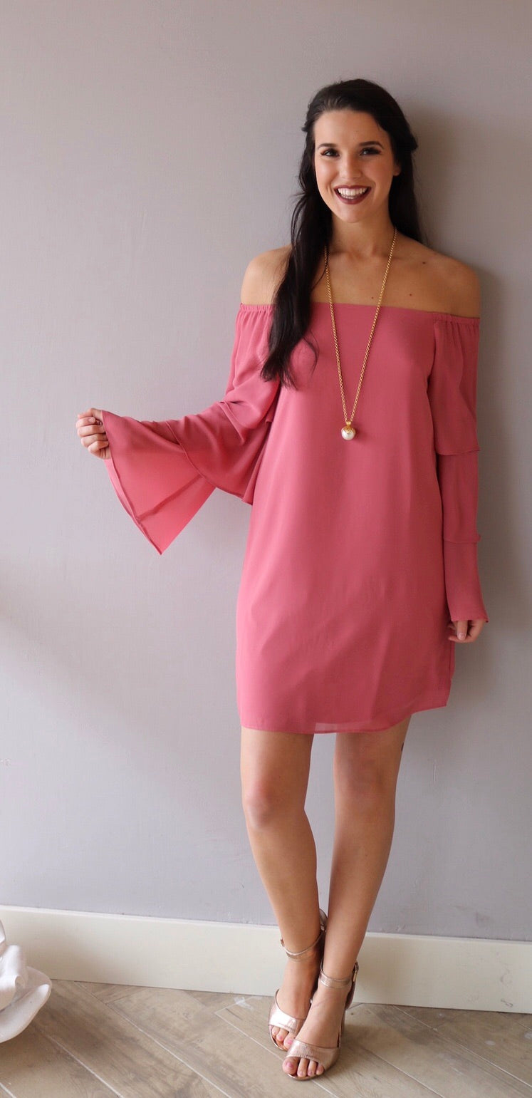 HEAVENLY OffShoulder TierSleeve Chiffon Sheath Dress