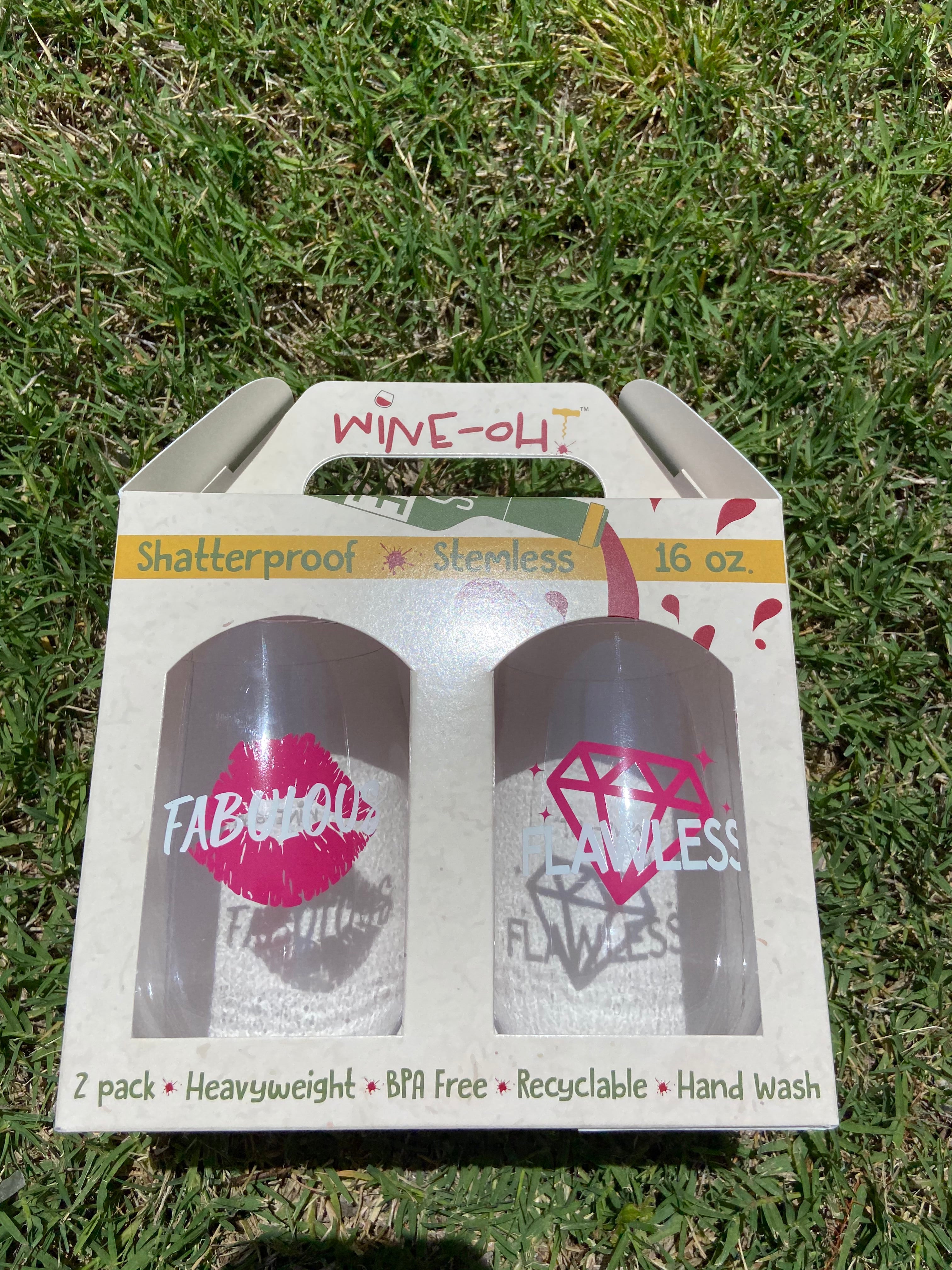 2 PACK Designer Shatterproof Logo Stemless Wine Glasses
