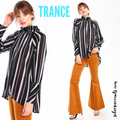 TRANCE Metallic Stripe SmockNeck HiLo Chiffon Top