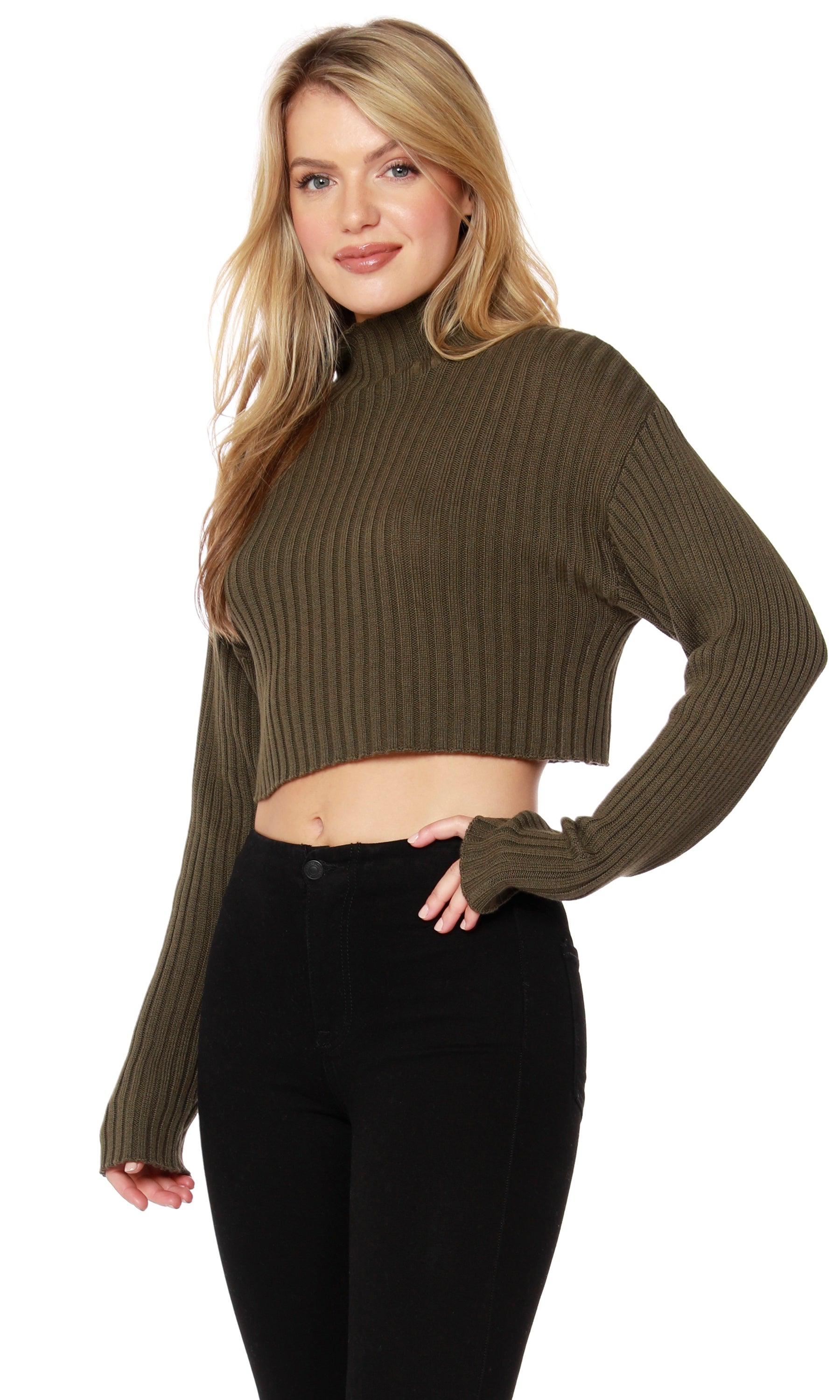 BOBIBLACK Crop RESPOND Turtleneck RibKnit Top
