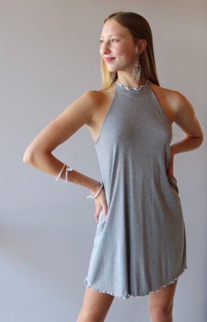 TWEAK MockNeck RibKnit MerrowTrim RacerBack A-Line Dress