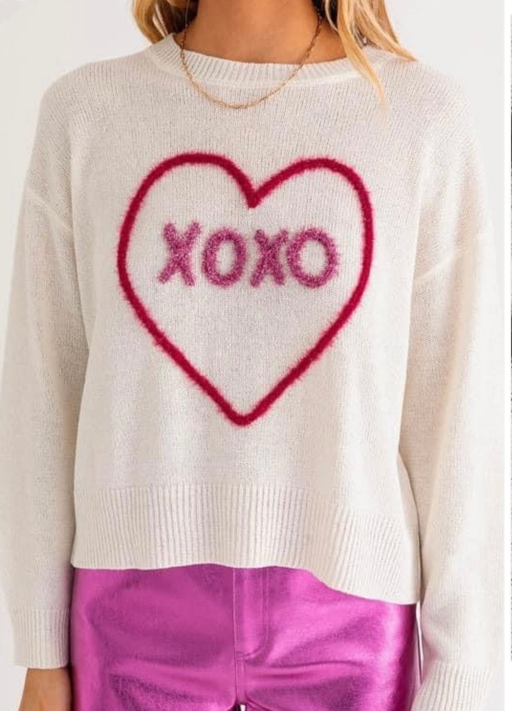 XOXO Tinsel Heart Sweater Top