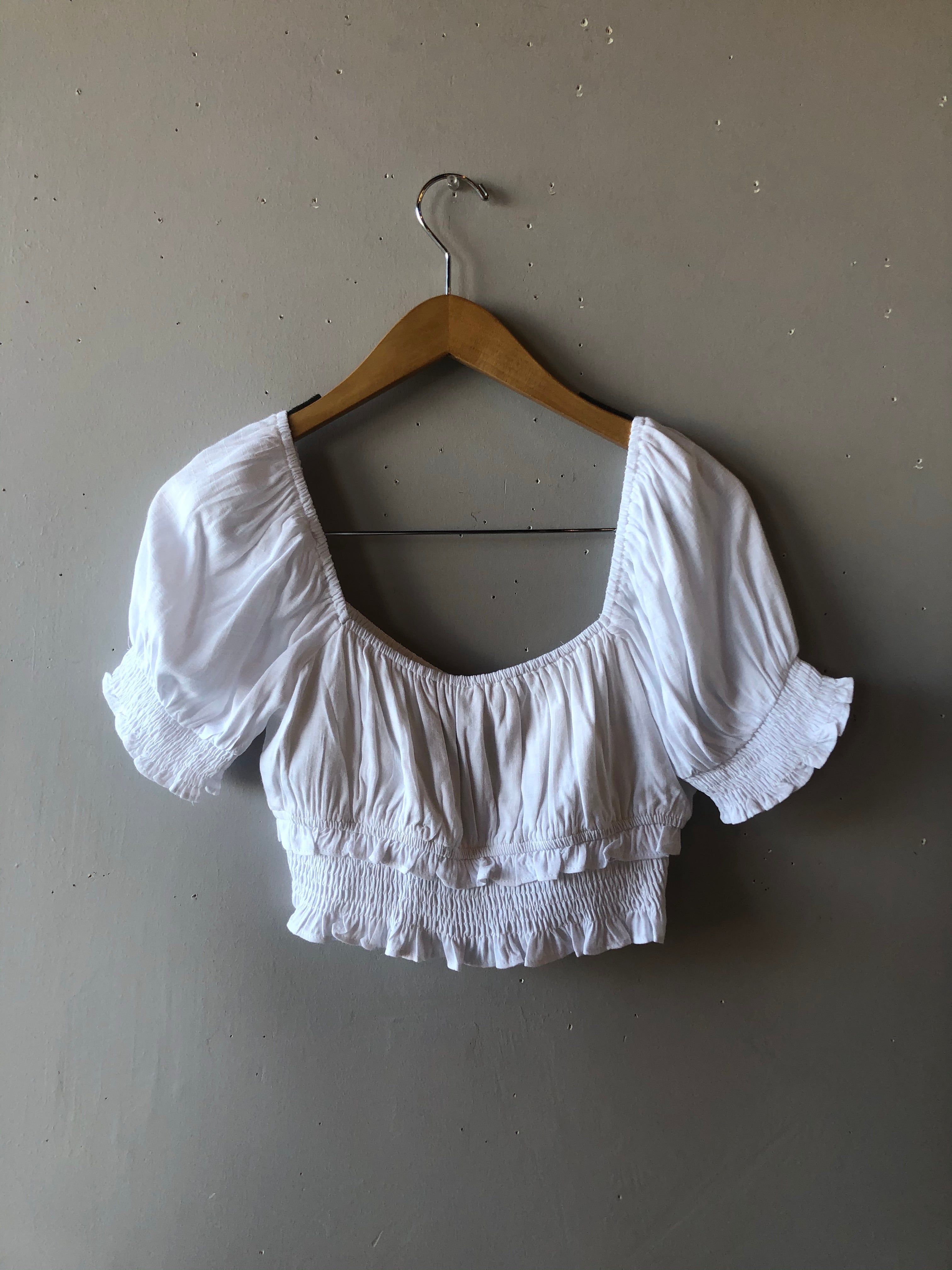 Chances Puff Sleeve Smock Top White