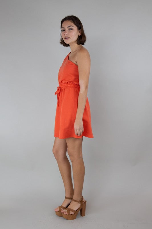 ROUNDUP One-Shoulder Drawstring Waist Dress