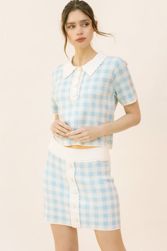LAURA Gingham Sweater Collared Top