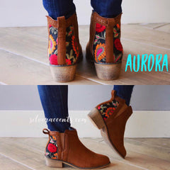 AURORA Floral Embroidered Back SlipOn Bootie Shoe