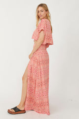 FREE PEOPLE 2pc MARION Printed Crop Tee & Maxi Skirt Set