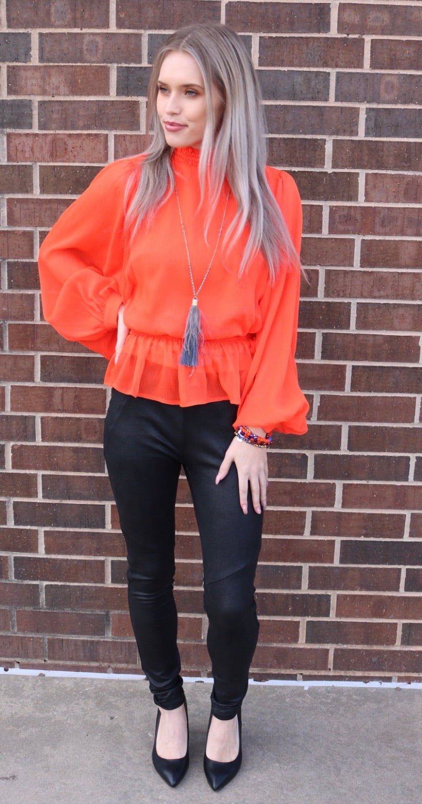 Flying tomato DEDICATED SmockedNeck/Waist PuffSleeve Chiffon Top