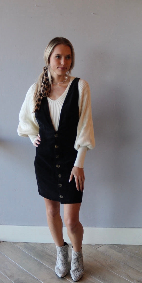 Blue Blush TREASURE Corduroy ButtonDown Crossback Jumper Dress