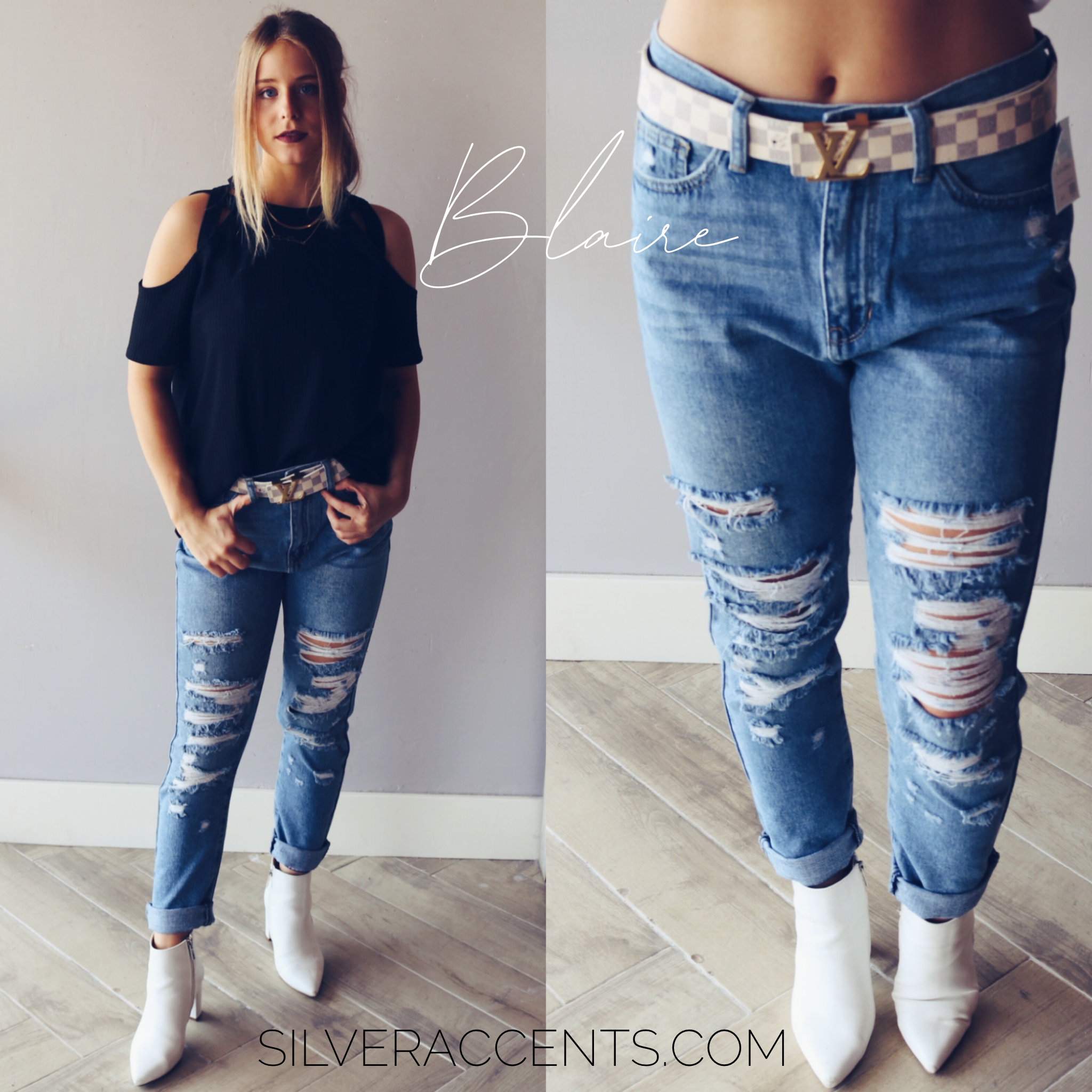 JBD BLAIRE High Rise Distressed Girlfriend Jeans