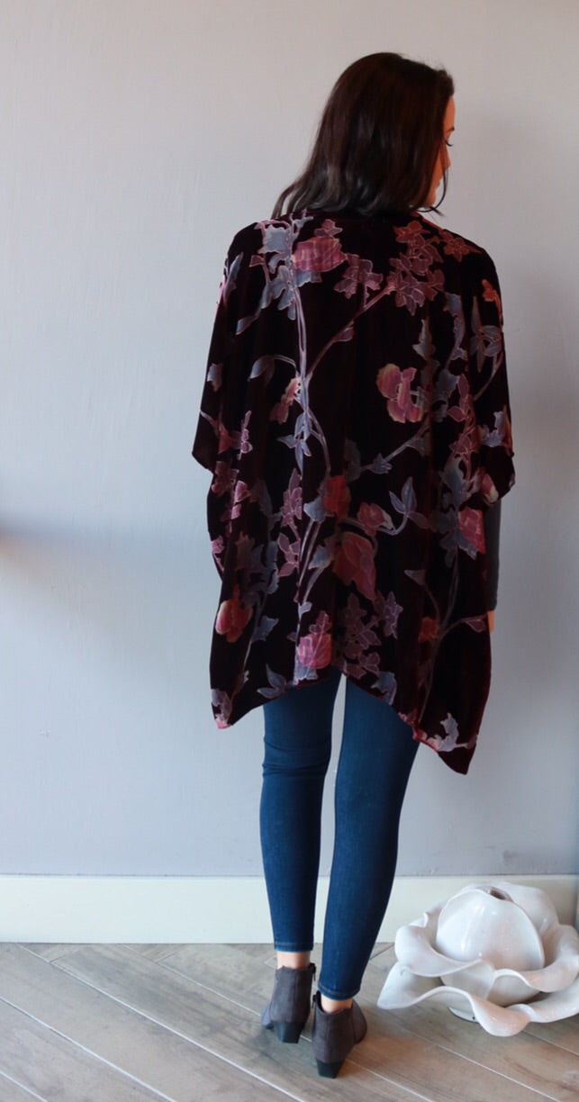 RODAN Burnout Velvet Floral Kimono Cardigan Top