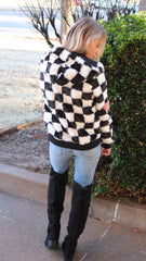 PORTRAIT Checkered Fur Hoodie Jacket