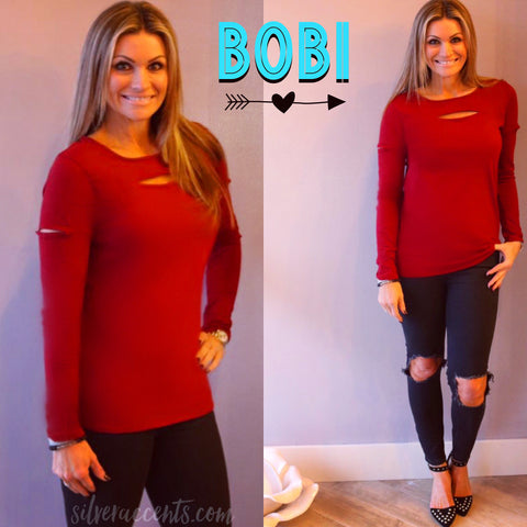 BOBI Lightweight Jersey FORBIDDEN SlitNeck/Sleeve Top