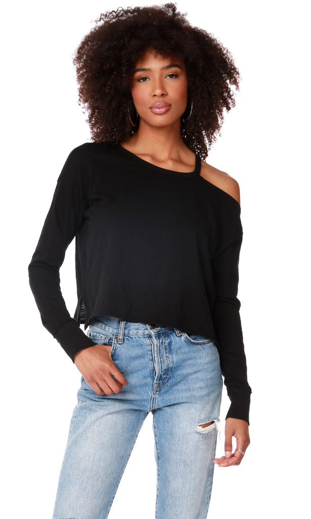 BOBI Asymmetrical GASP ColdShoulder SlubJersey Top