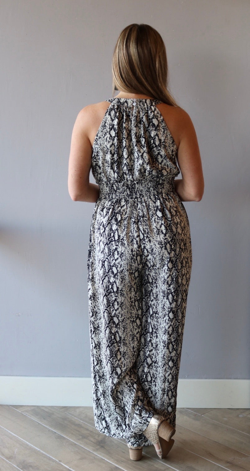 IMPRESSIONS Python  V-Neck Smock Bust WideLeg Jumpsuit