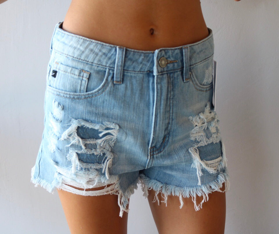 Lt Blue SPLENDID HiRise Distressed Jean Shorts