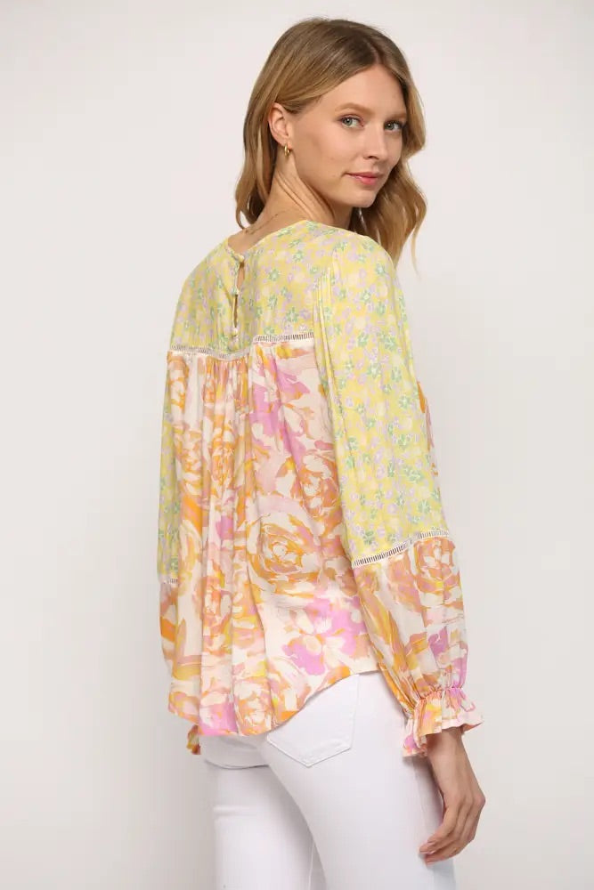 *ENVIOUS Mix Print Lace Trim Top