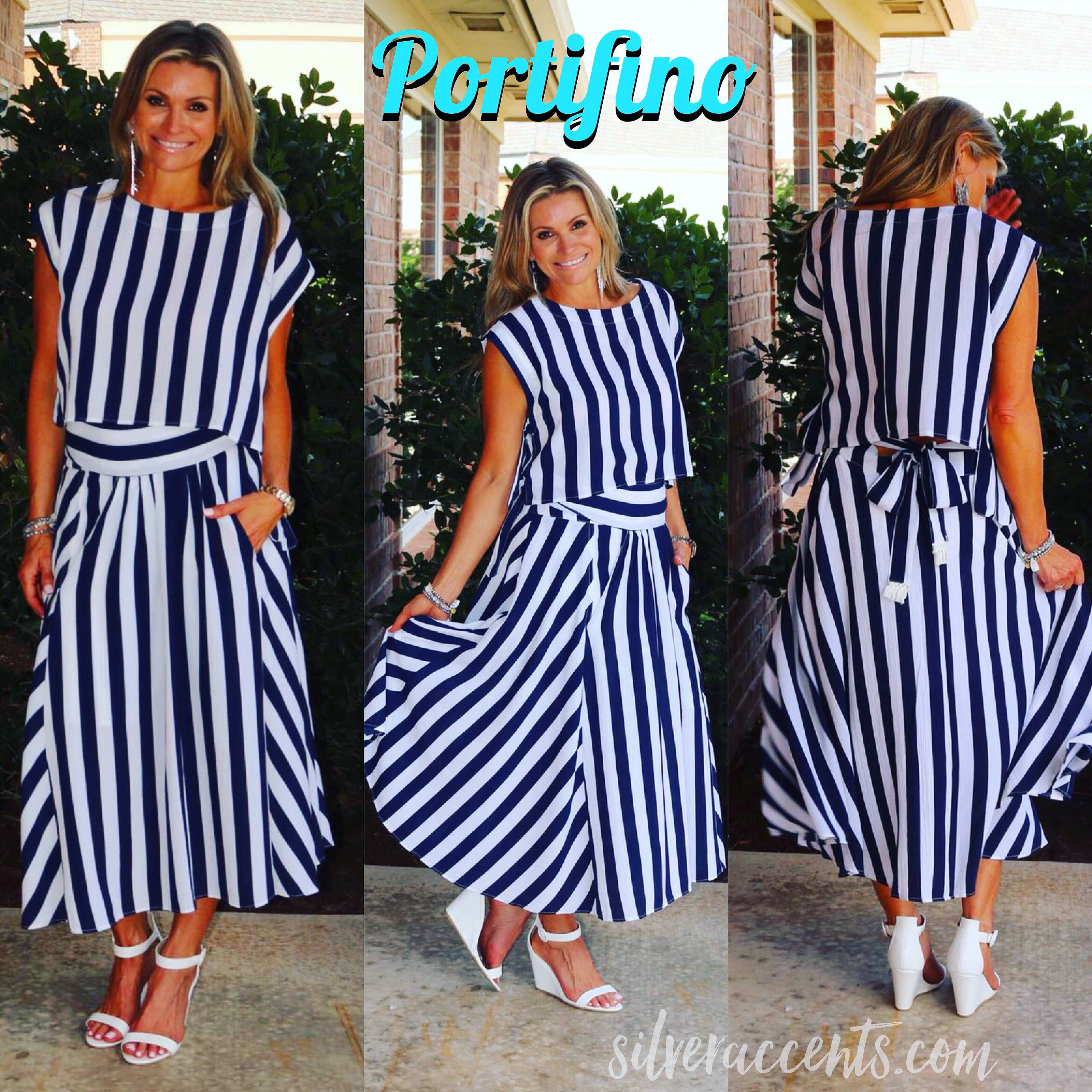 Umgee PORTIFINO 2pc Stripe CapSleeve/TieBack Skirt Set
