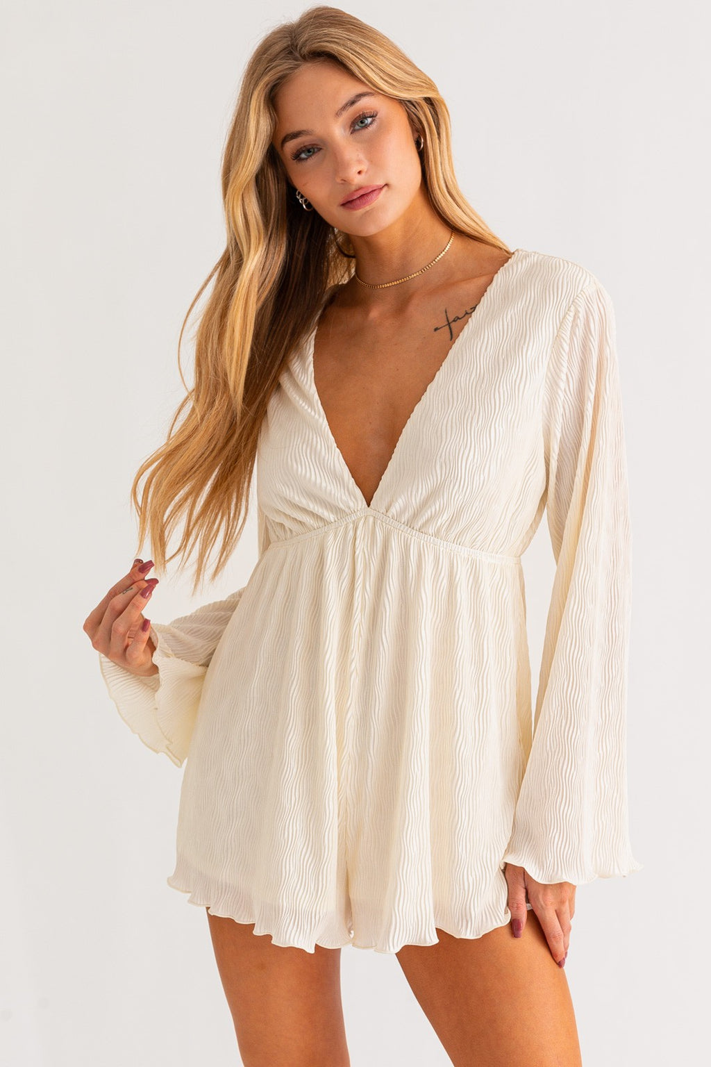 VOW Pleated BellSleeve Romper