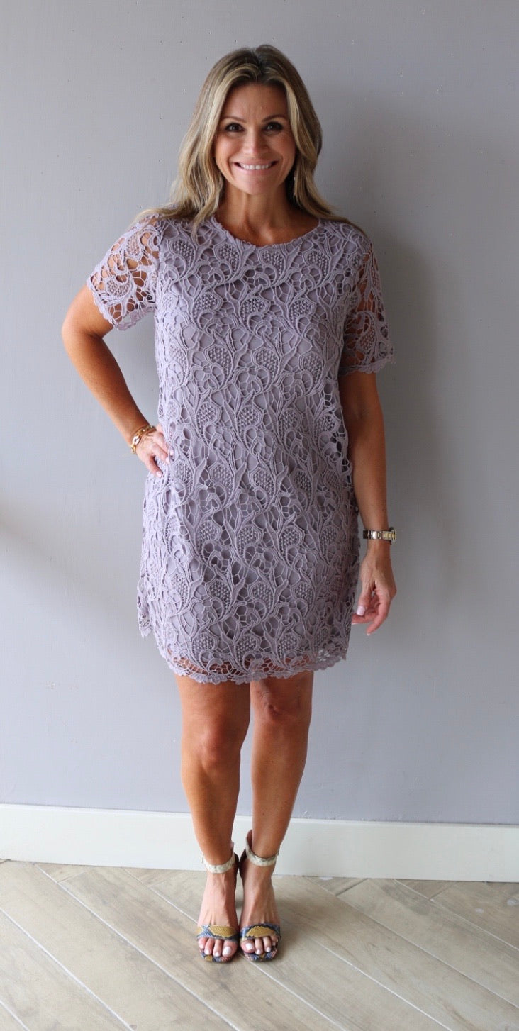 STRUCTURE Crochet Lace Short Sleeve Shift Dress