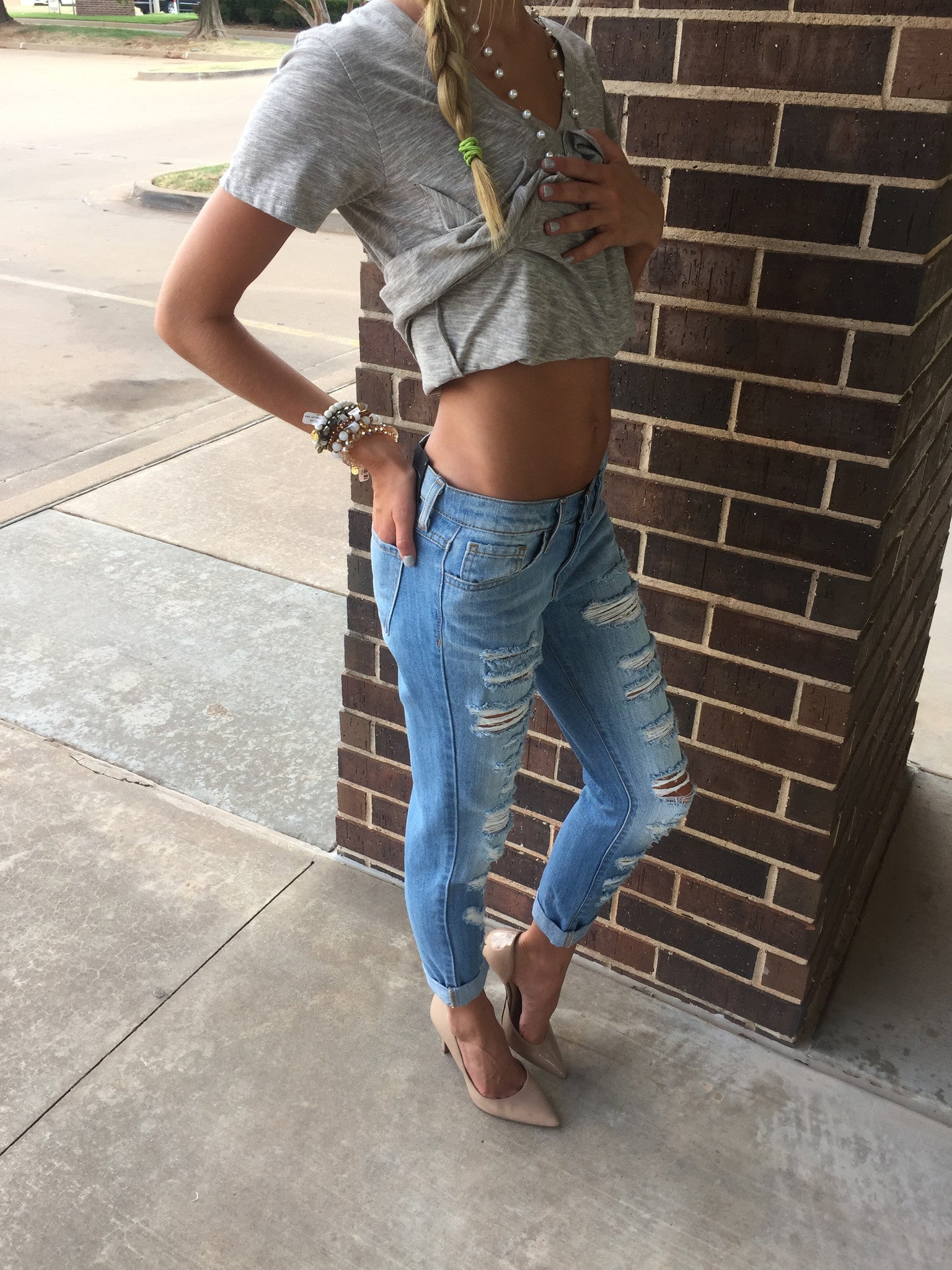 FLYING MONKEY Extreme Distressed BLUE WATERS Slim Boyfriend Jean