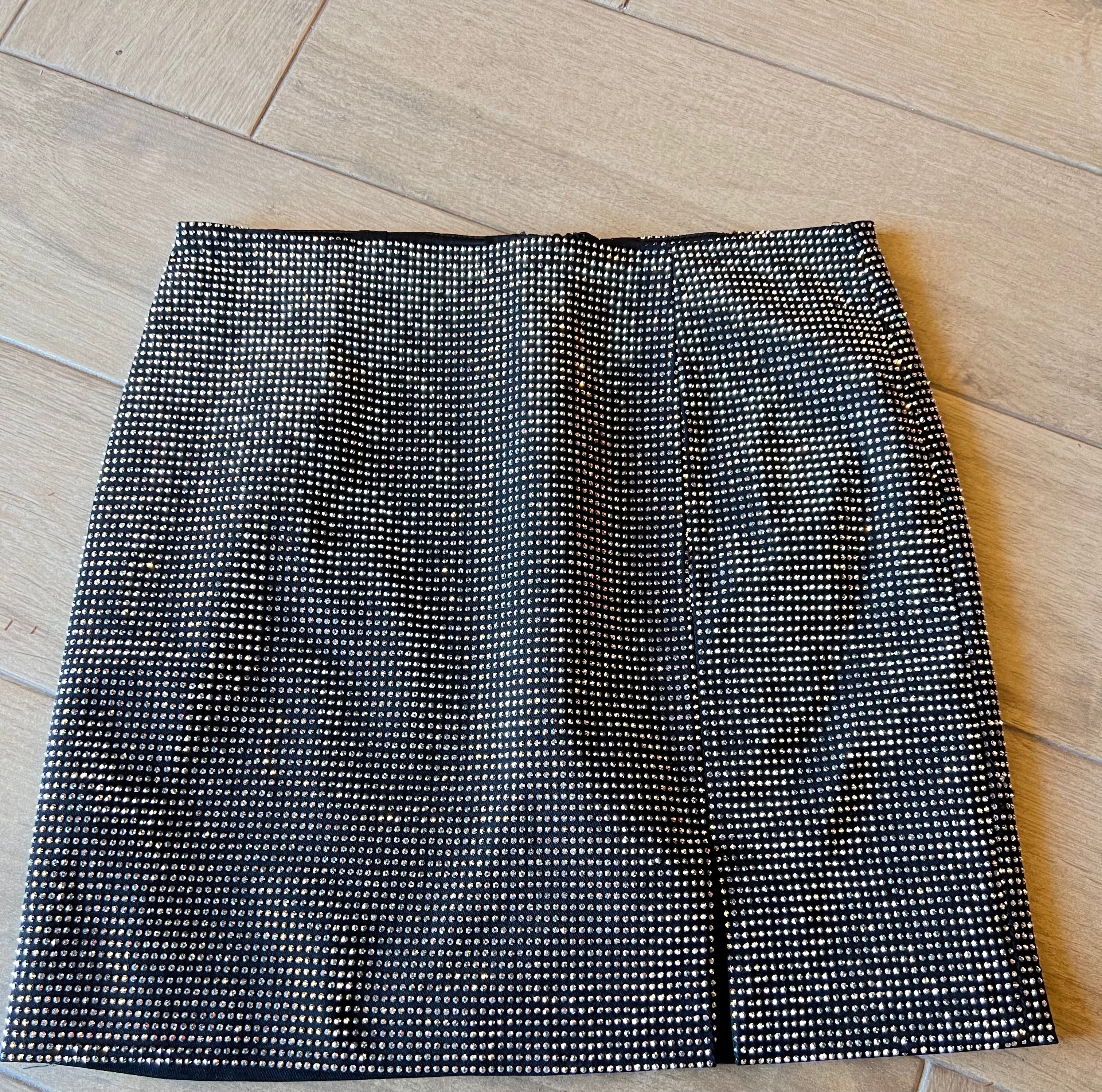 MAINS Rhinestone Studded Split Hem Mini Skirt