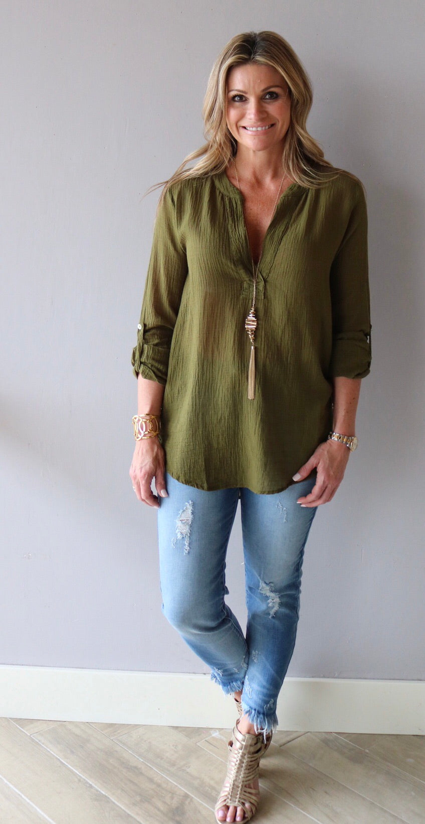 BOBI Gauze VINEYARD RollSleeve Tunic Top