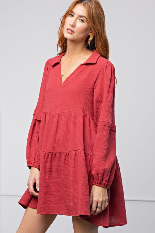 *EXHALE Long Sleeve Gauze Tiered Dress
