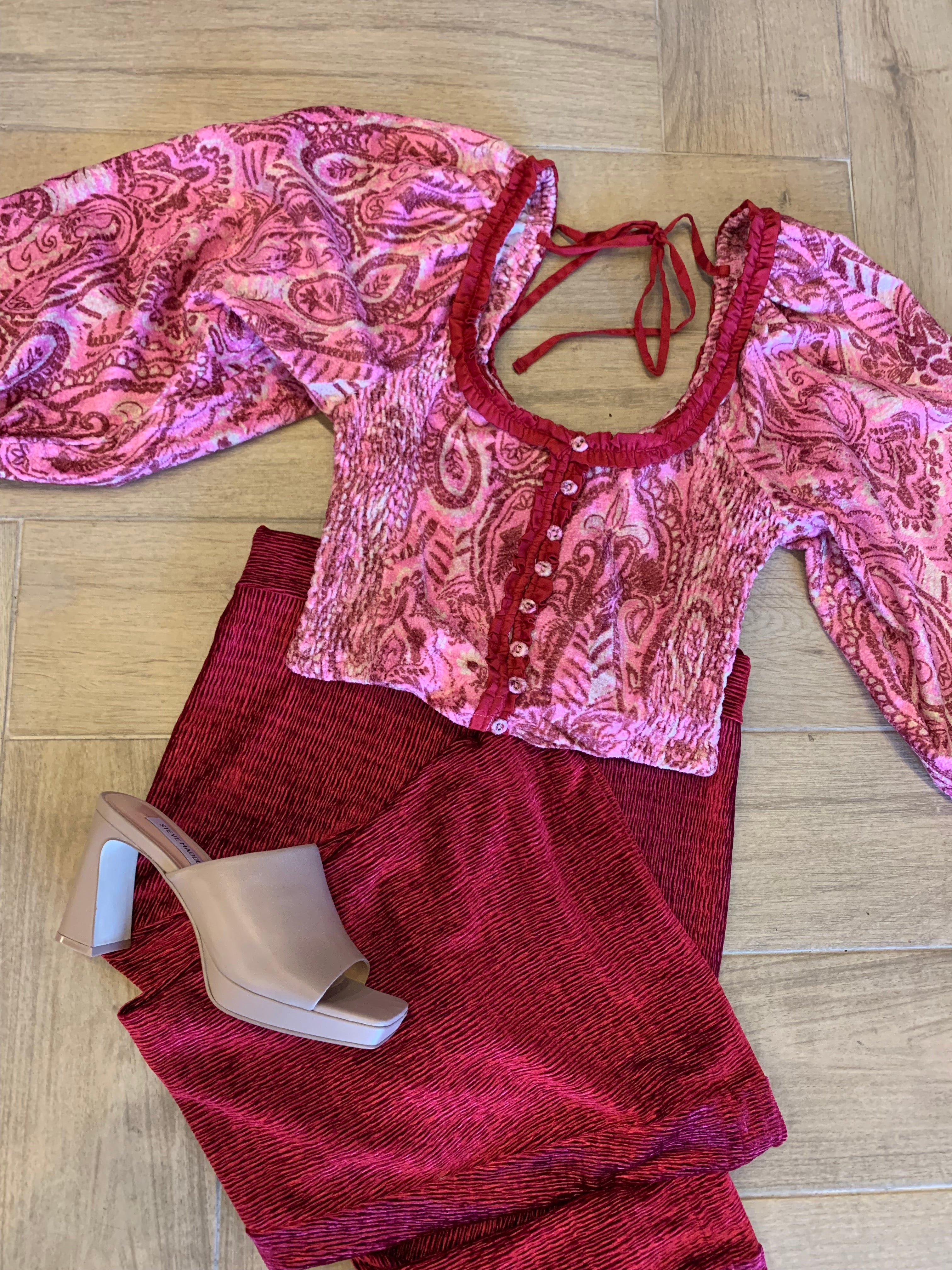 FREE PEOPLE Velvet DARE ME Print Blouse