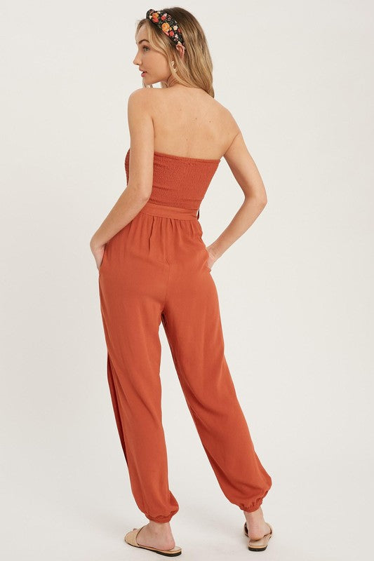 HAREM Smock Strapless TieWaist SplitLeg Jumpsuit