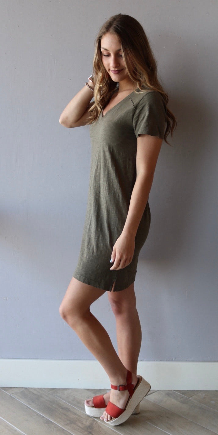 BOBI V-Neck BOURNE RawHem T-Shirt Dress