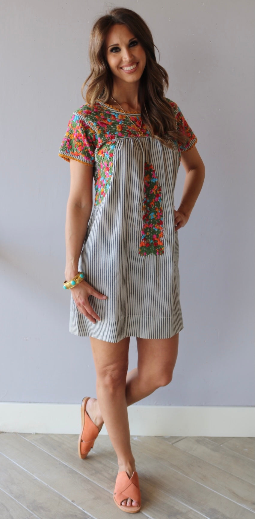 SISTER MARY (Ivy Jane) Stripe MARYLOU Embroidered Floral Dress