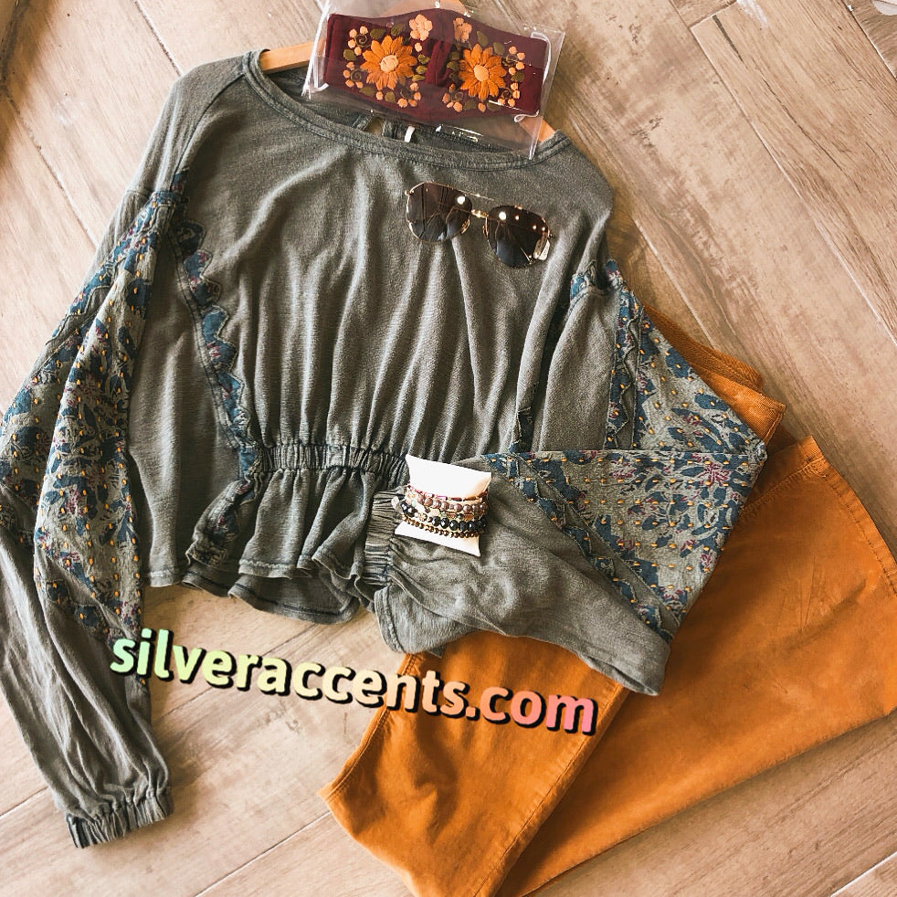 FREE PEOPLE Patchwork THROWBACK MineralWash Print Top