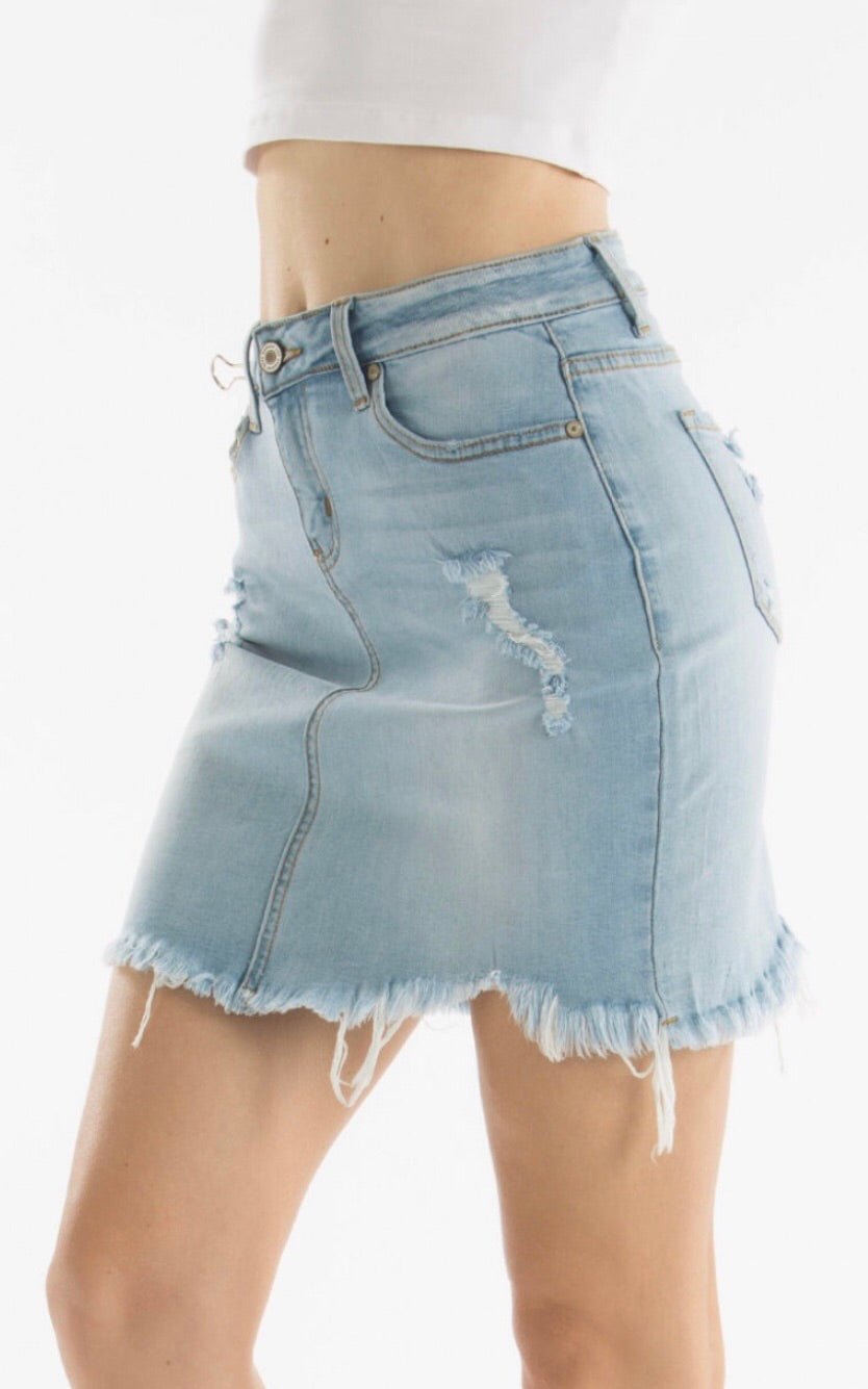GAMMA HiRise Distressed FrayHem Stretch Denim Skirt