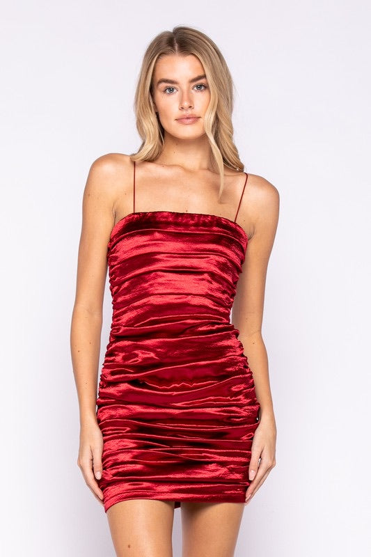MILLER Pleated MatteSatin Bodycon Dress