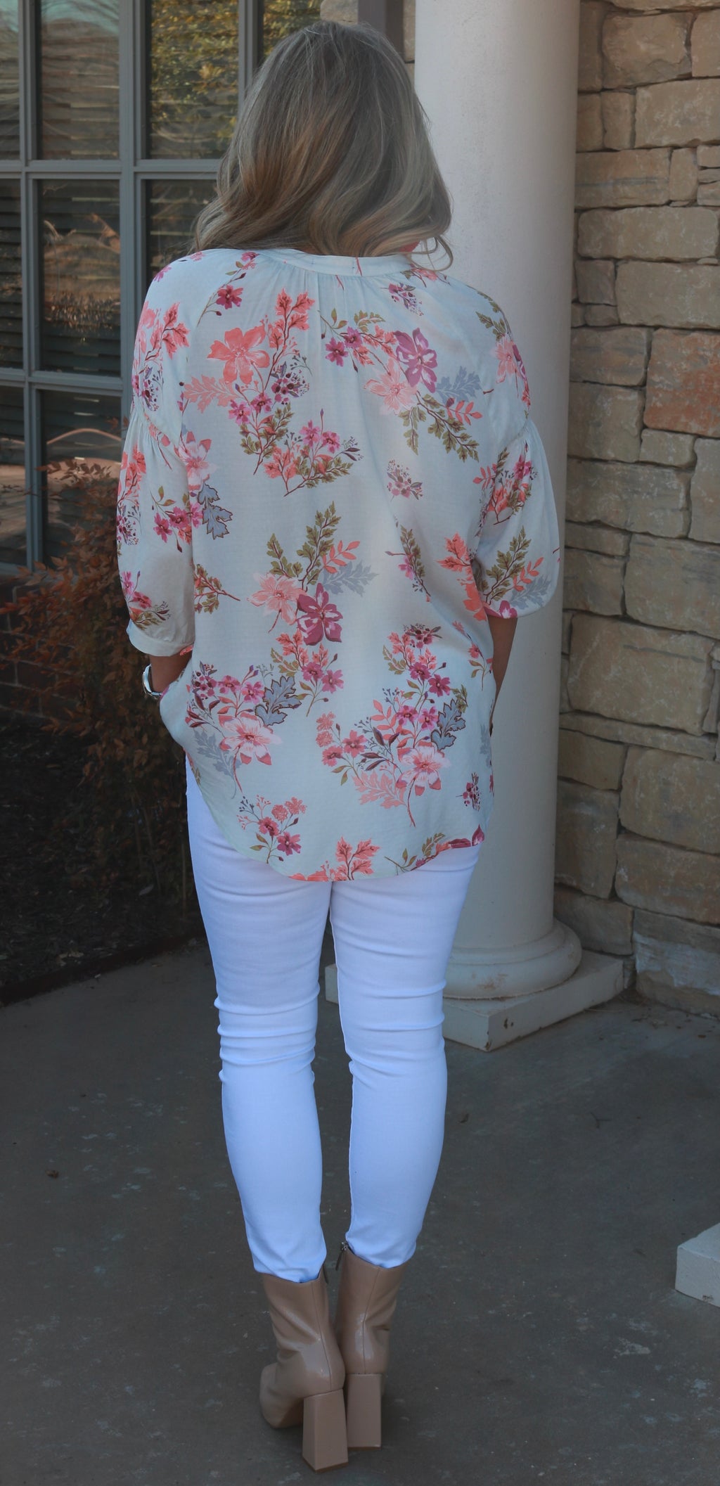 DEAR JOHN Floral AUDREY Balloon~Sleeve ButtonDown Top