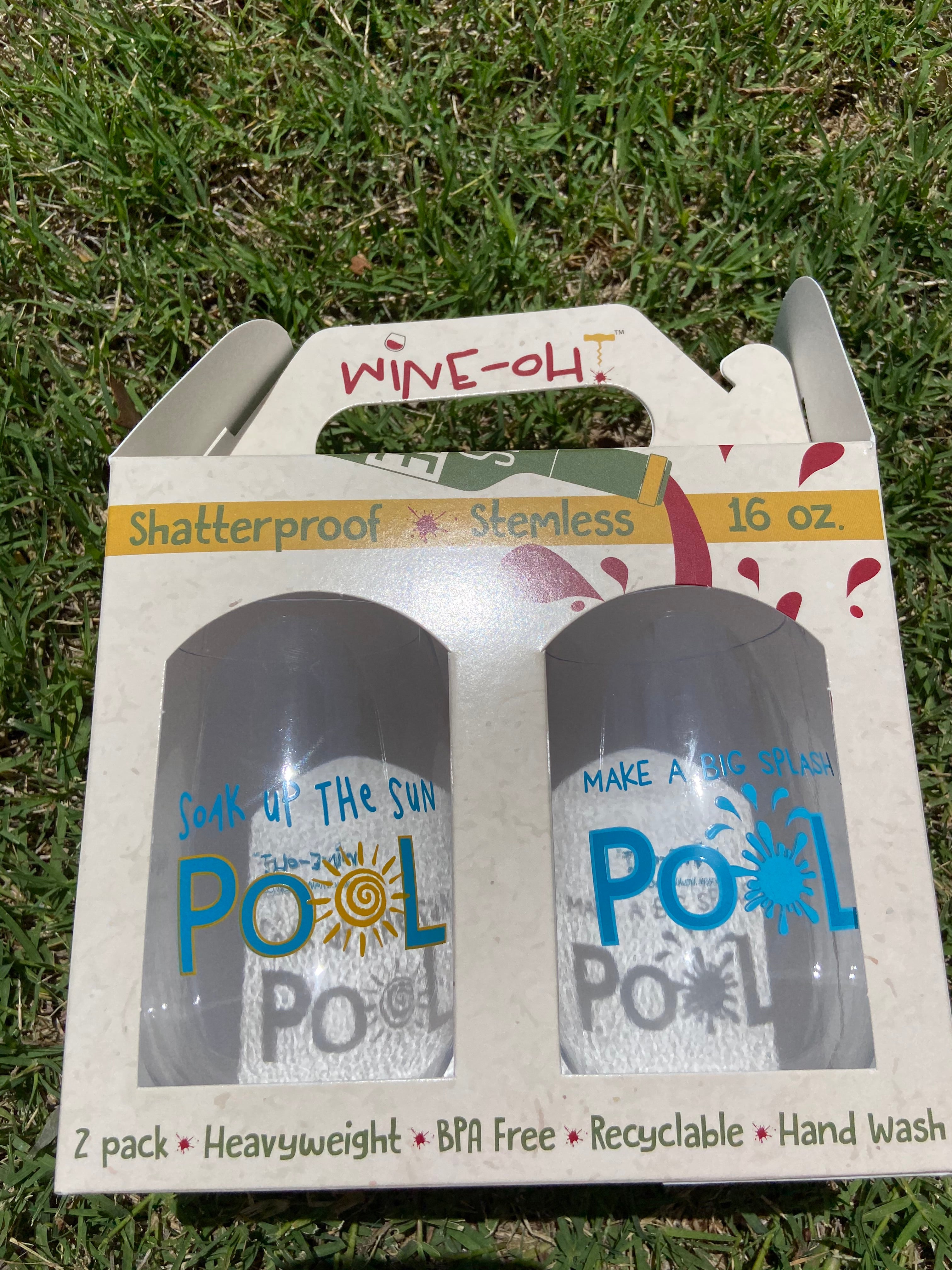 2 PACK Designer Shatterproof Logo Stemless Wine Glasses