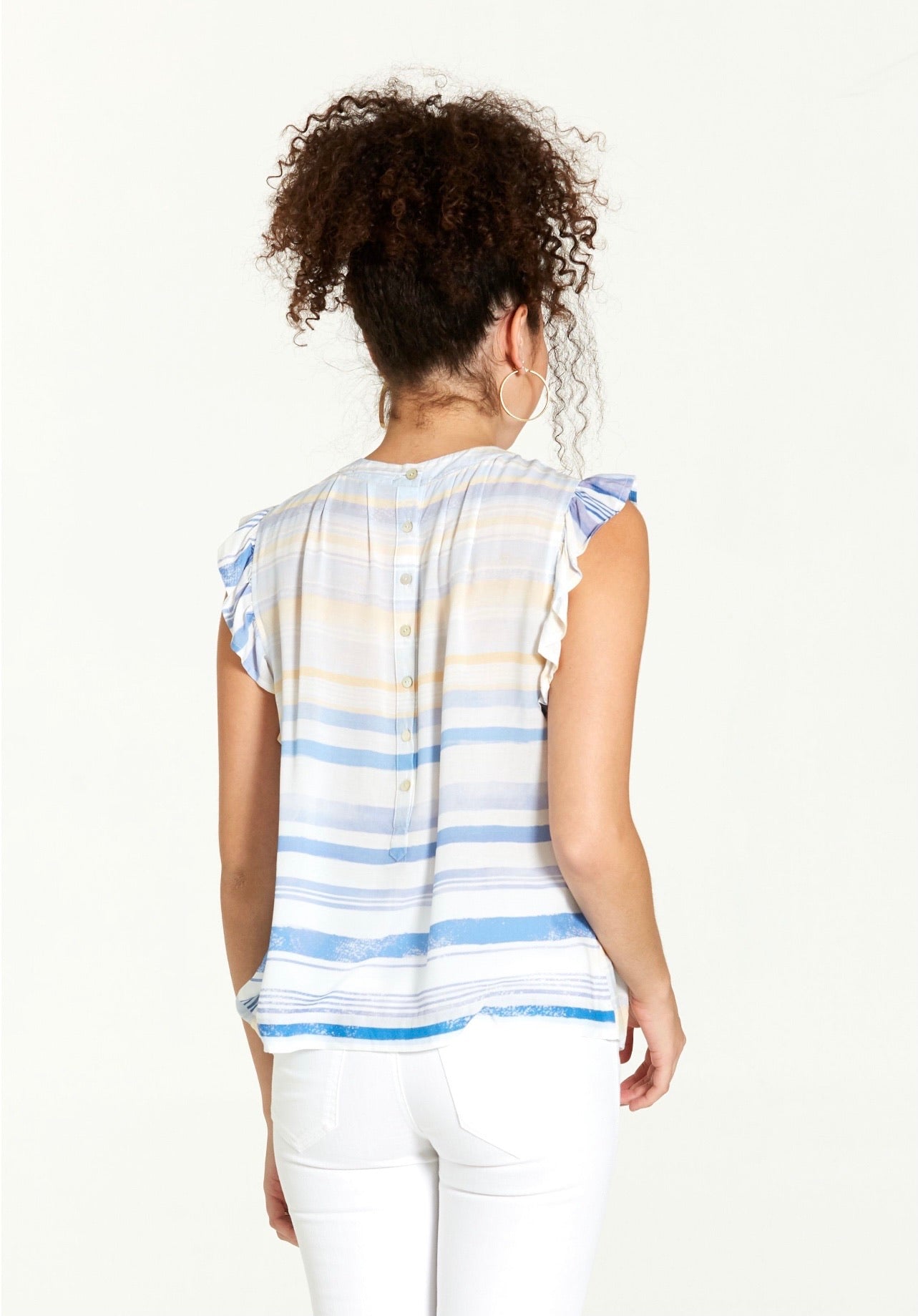 DEAR JOHN Tank LISA Woven Stripe Ruffle Sleeve
