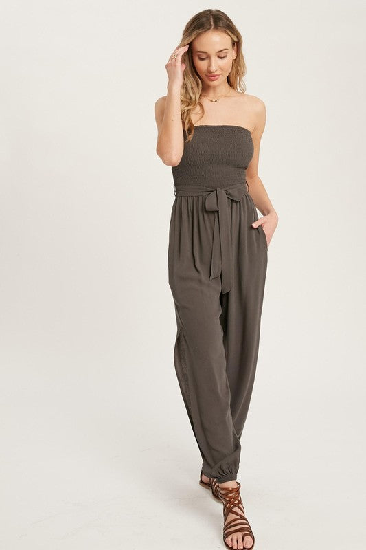 HAREM Smock Strapless TieWaist SplitLeg Jumpsuit