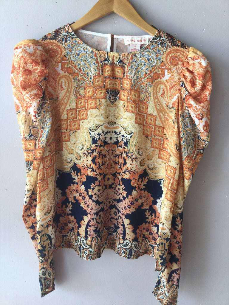 FACTOR Medallion Floral Print Puff Sleeve Top
