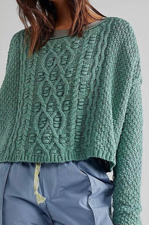 FREE PEOPLE CableKnit CHANGING TIDES Pullover Sweater