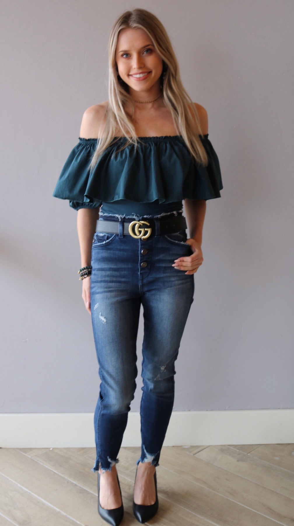 FREE PEOPLE Ruffle POUF GOES MY HEART Ruffled OffShoulder Taffeta Bodysuit