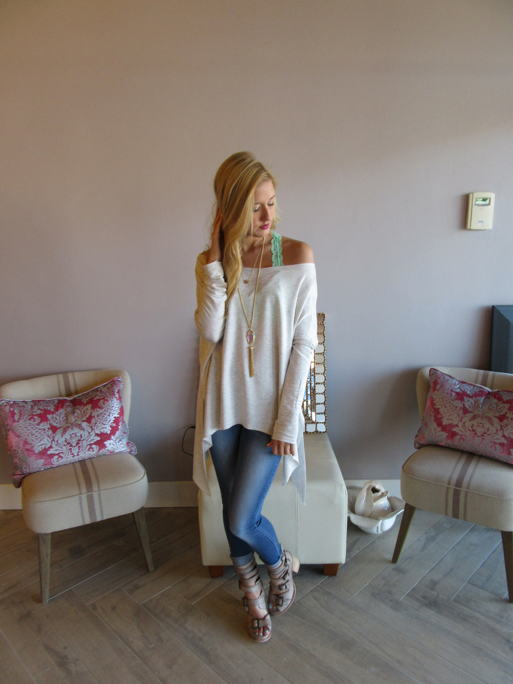 DELOZIER Super Soft Terry Asymmetric Tunic Top