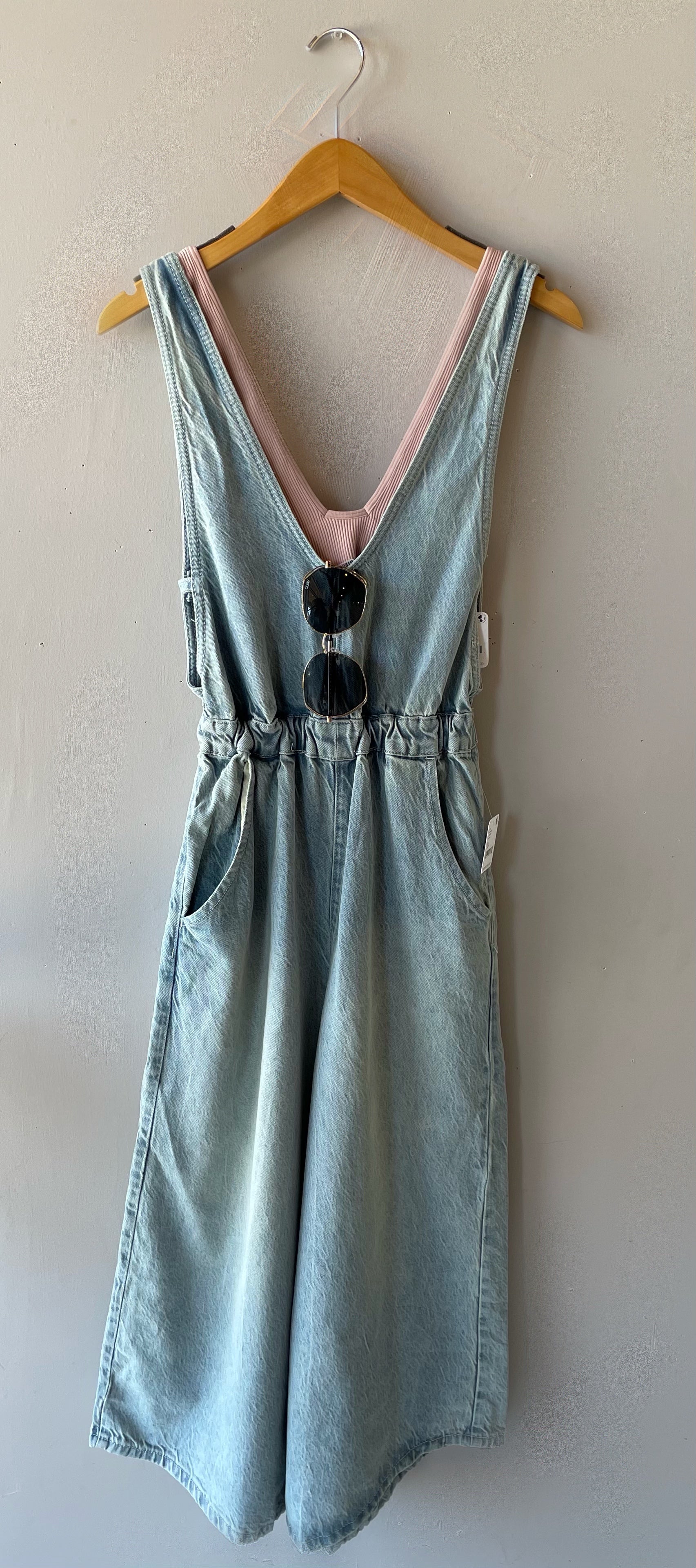 FREE PEOPLE Denim ALORA Open Tieback Jumpsuit