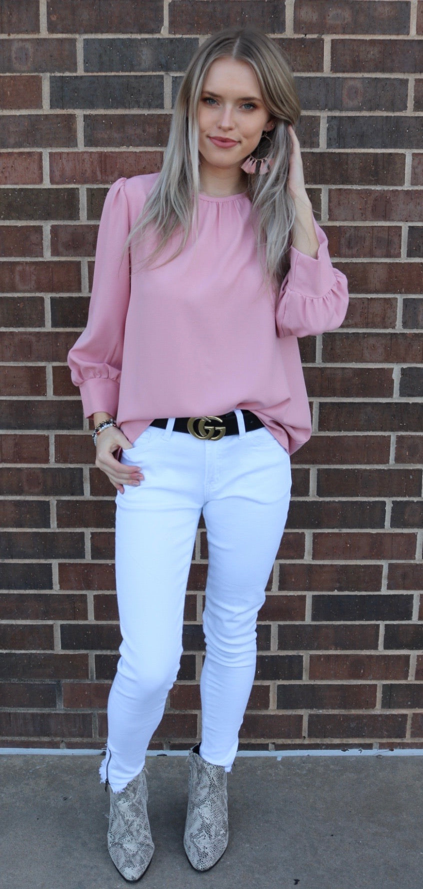 PRIORITY CuffSleeve Shirred Neck Woven Top