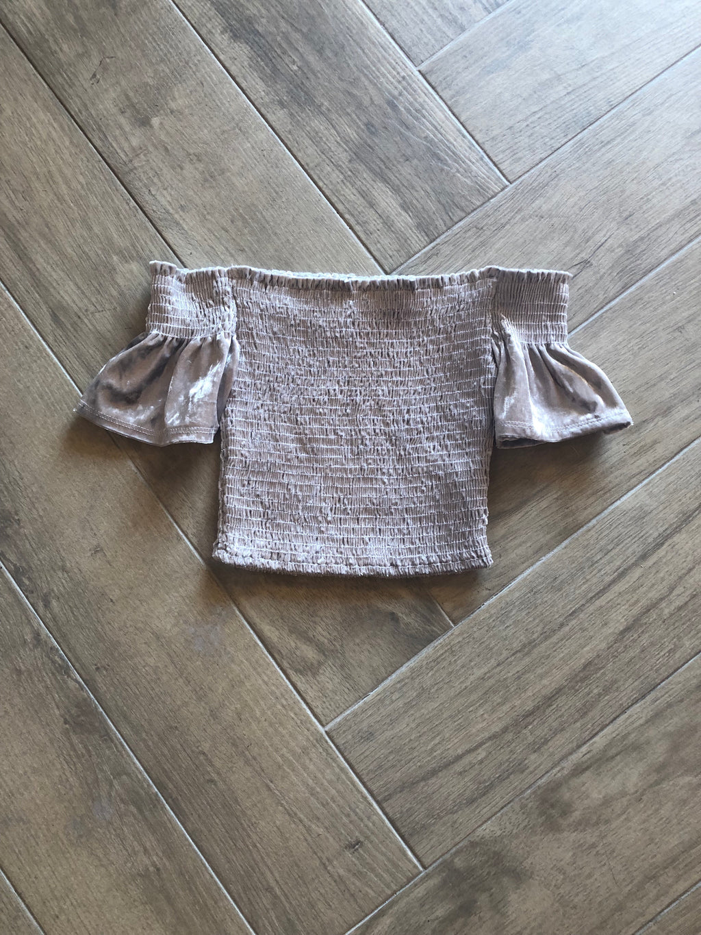 PLUSH Crushed Velvet Off Shoulder Smock WaistCrop Top