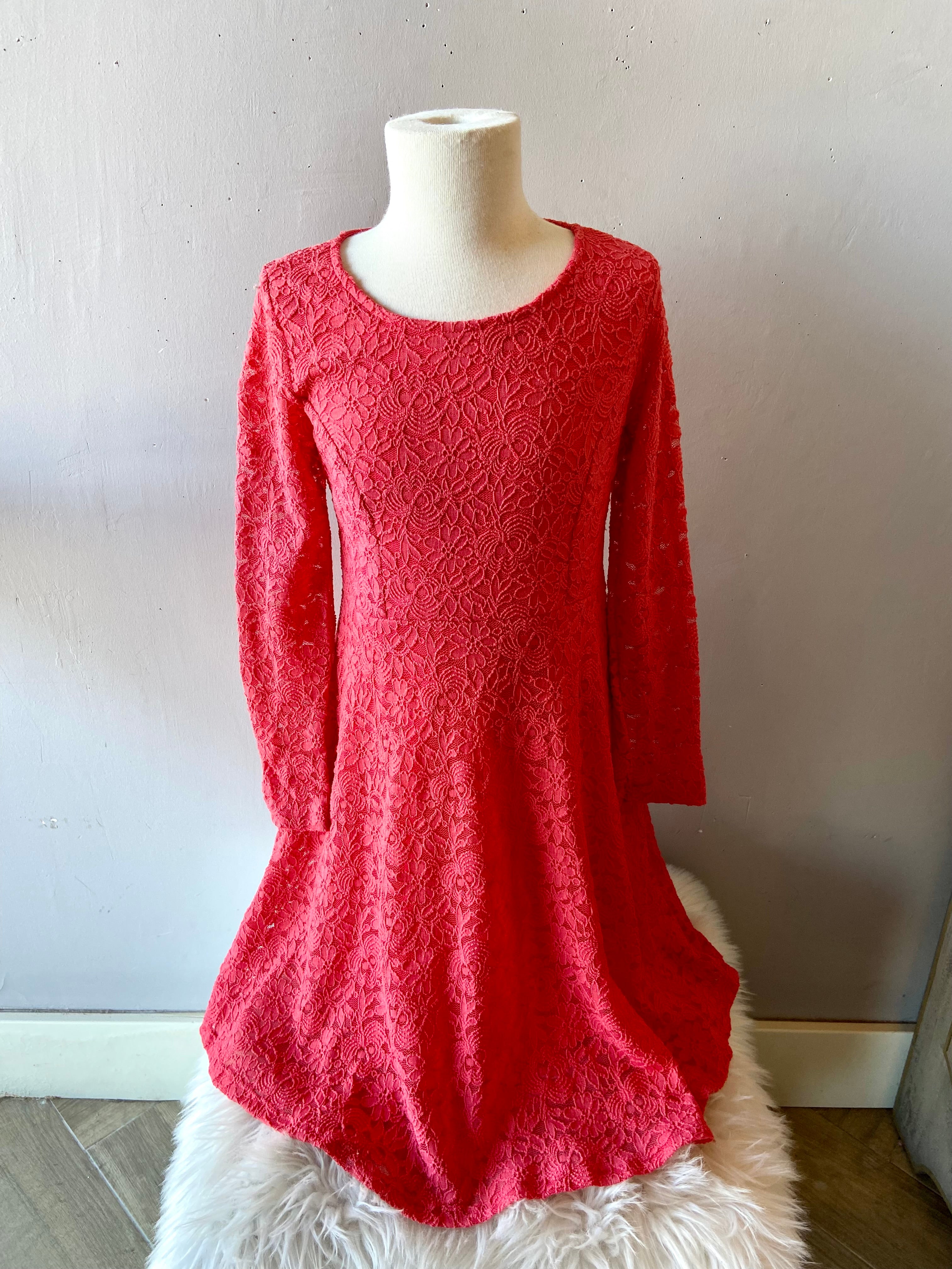 KIDDO Coral PANSIES Lace ScoopNeck Dress