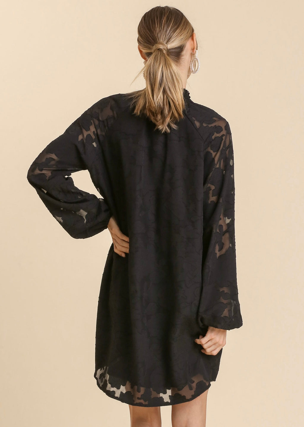 *CANVAS Jaquard Raglan TieNeck Yoke Dress