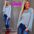 AZULE CowlNeck ColdShoulder Lightweight Sweater Top