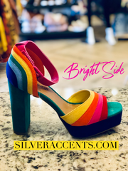 BRIGHT SIDE ColorBlock Rainbow AnkleStrap BlockHeel Sandal Shoe